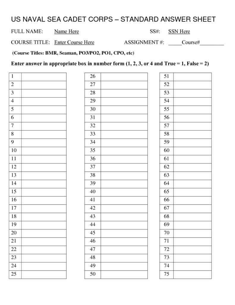 Printable Blank Answer Sheet Template