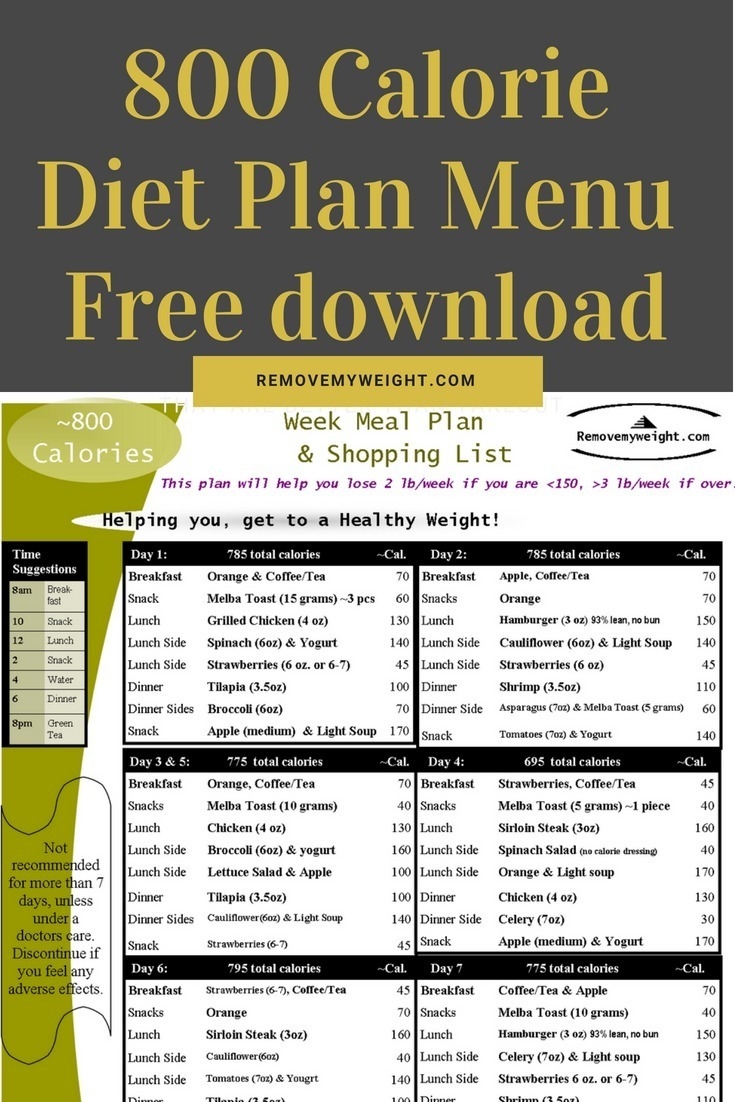 800 Calorie Diet Plan Menu PDF Free Download Fillable Form 2023