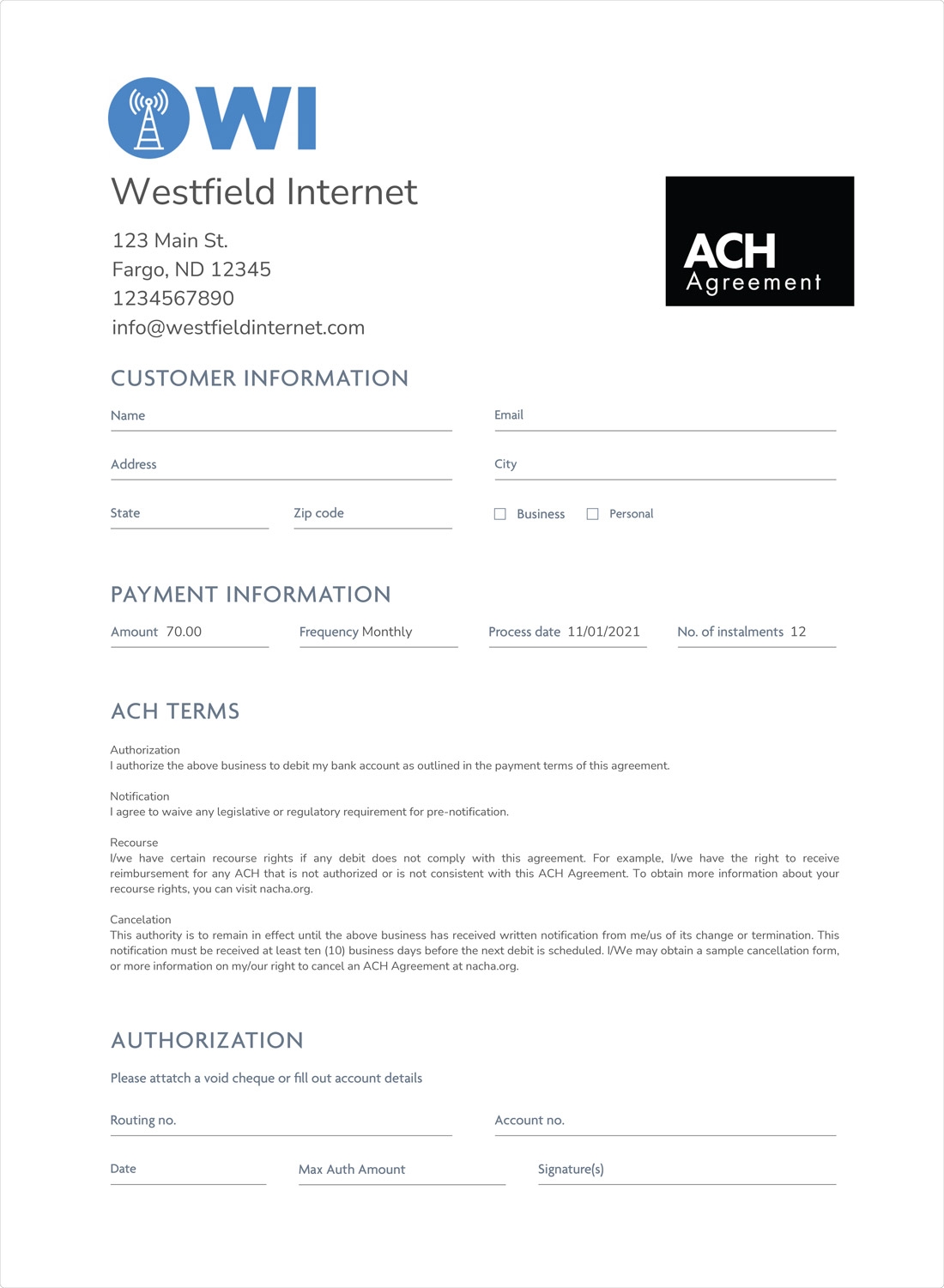 ACH Form Template Free Generator And Blank PDF Template Fillable Form
