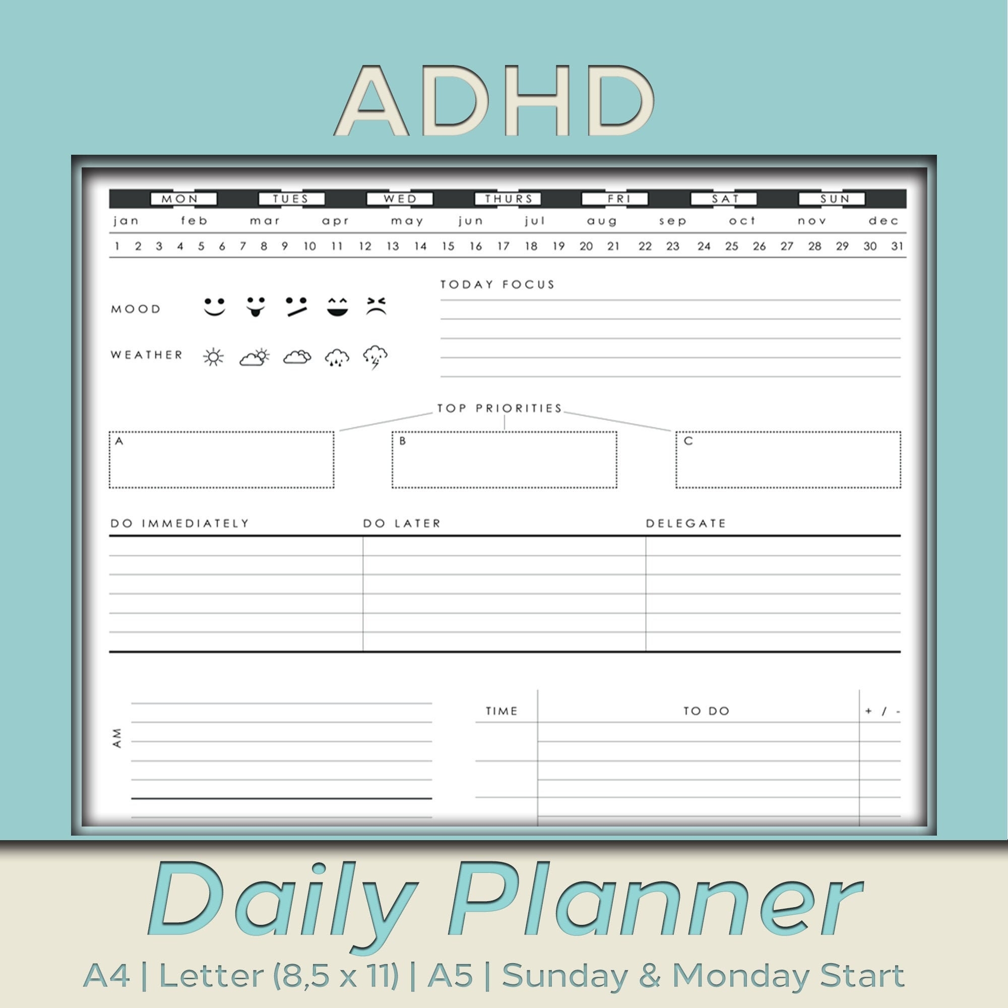 ADHD Today Focus Daily Planner Printable Digital Download Etsy de