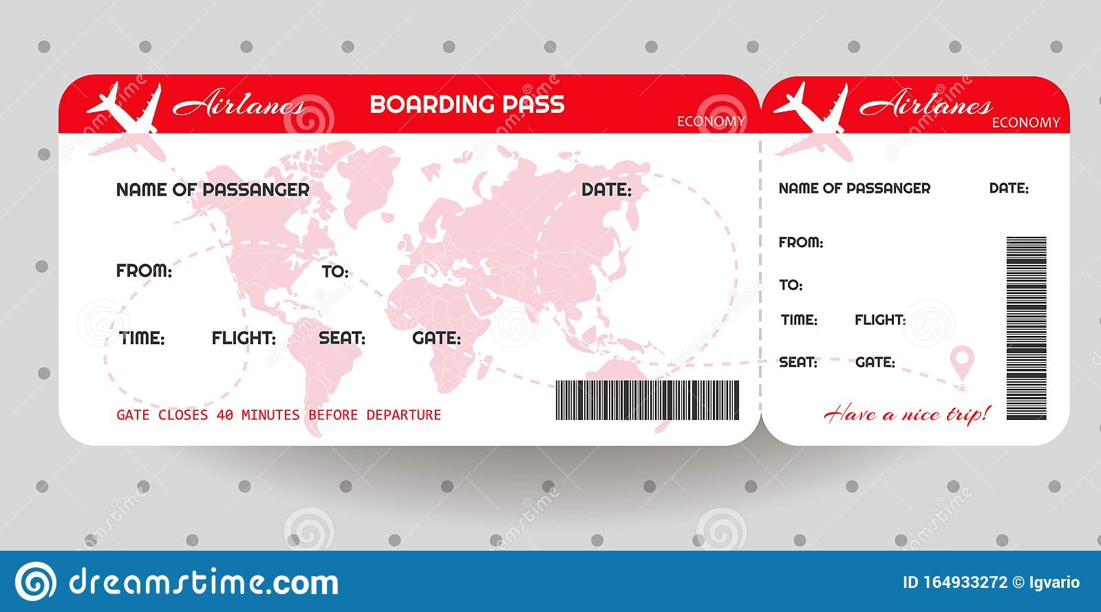 Airplane Ticket Boarding Pass Ticket Template Stock Vector Illustration Of Board Airline 164933272