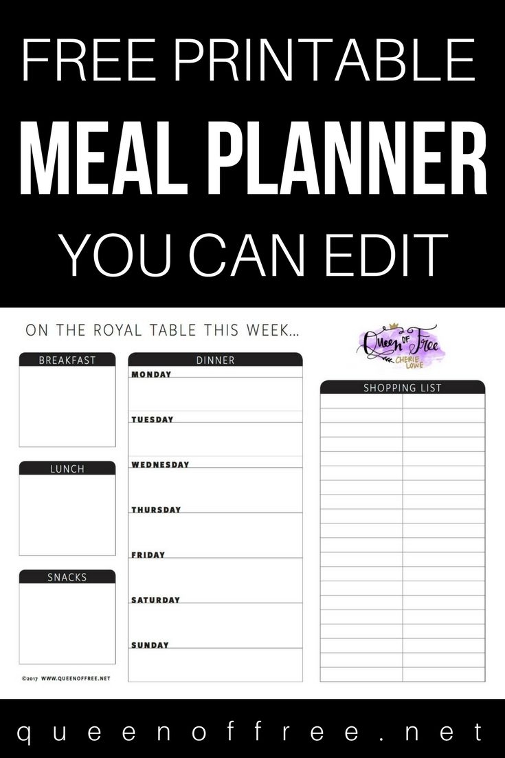 All New FREE Printable Meal Planner You Can Edit Queen Of Free Meal Planner Printable Free Free Meal Planning Printables Free Printable Meal Planner Templates