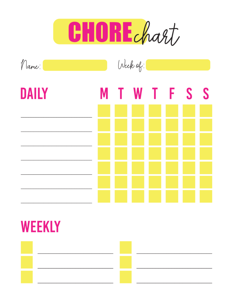 Chore Chart For Kids Printable