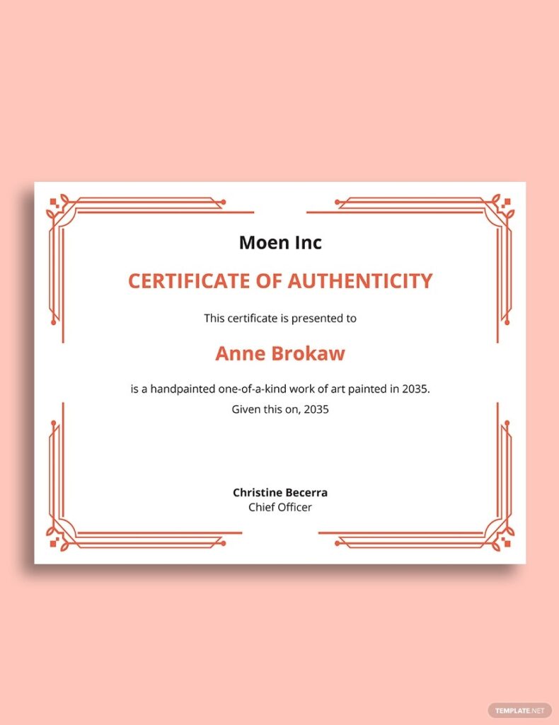 Downloadable Free Printable Certificate Of Authenticity Template