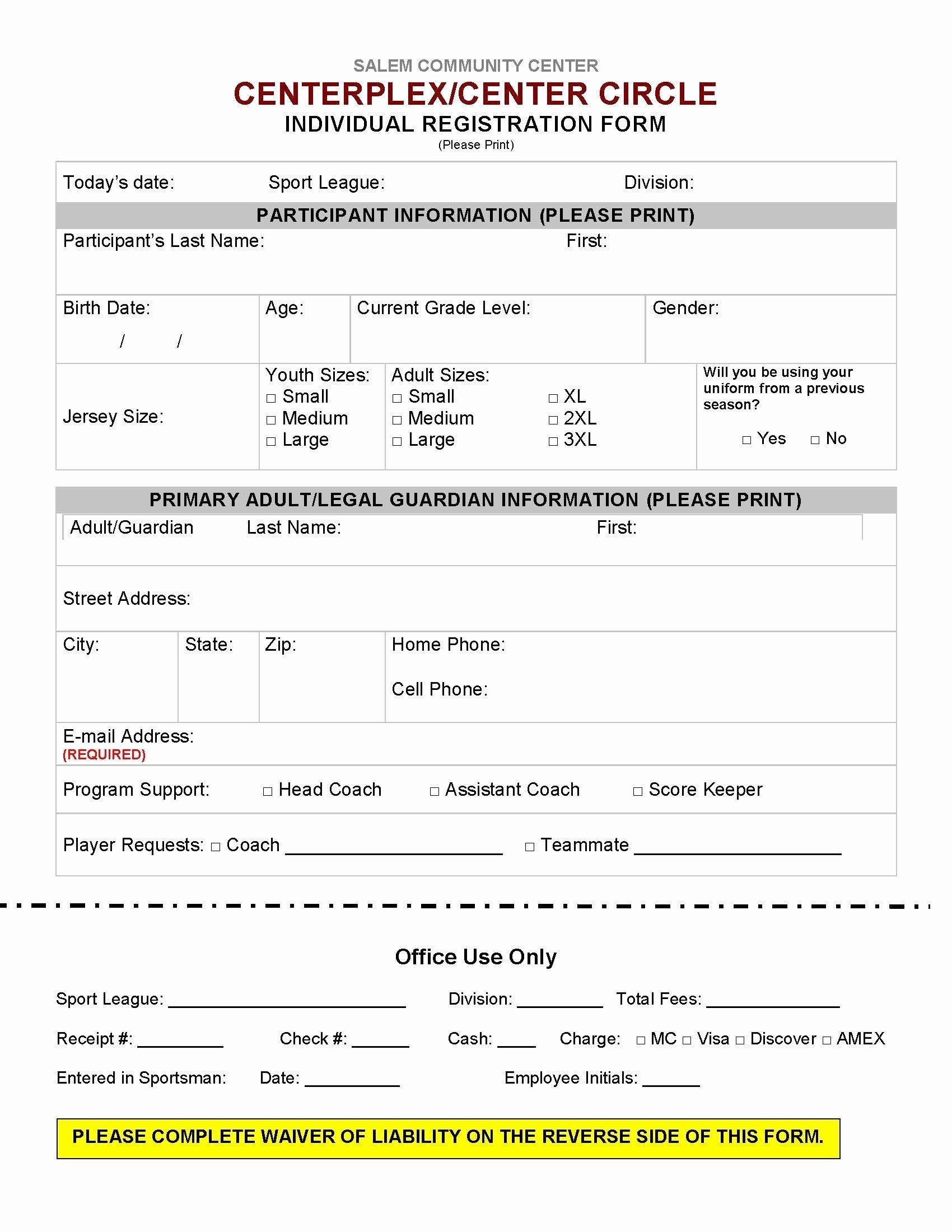 Baseball Registration Form Template Unique Salem Munity Center Individual Sports Registration Contract Template School Newsletter Template Registration Form