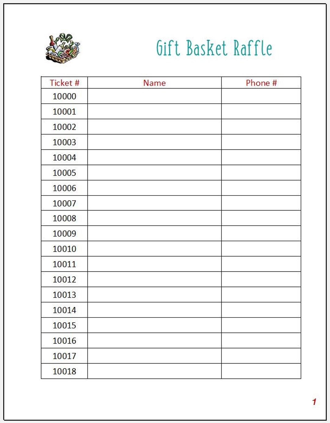 Basket Raffle Easy Ticket Spreadsheet And Signs Etsy de