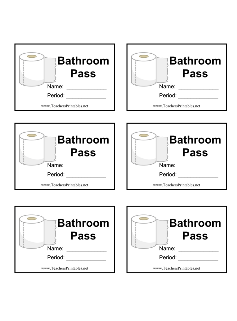 Printable Bathroom Pass Template