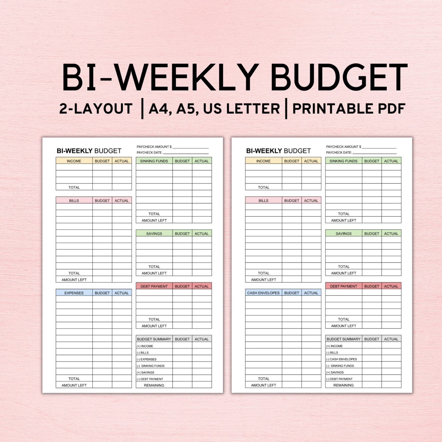 Bi Weekly Budget Planner Template Paycheck Budget Printable Etsy De ...