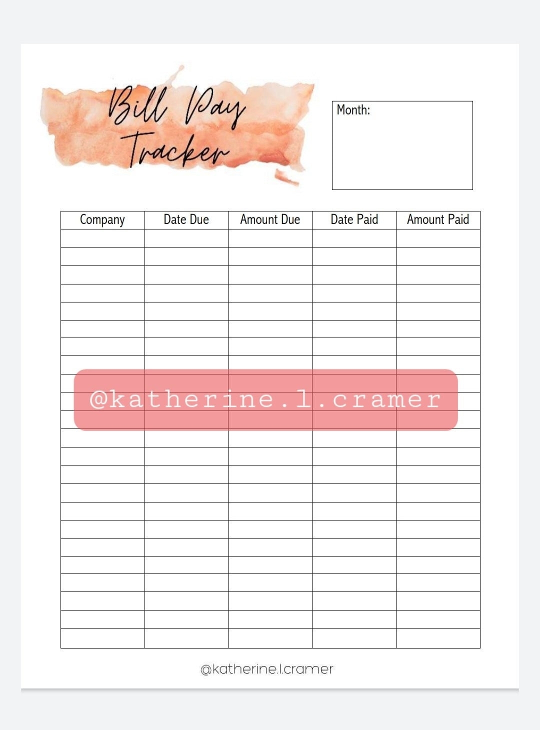 Bill Pay Template PDF Budgeting Spreadsheet Printable Etsy De