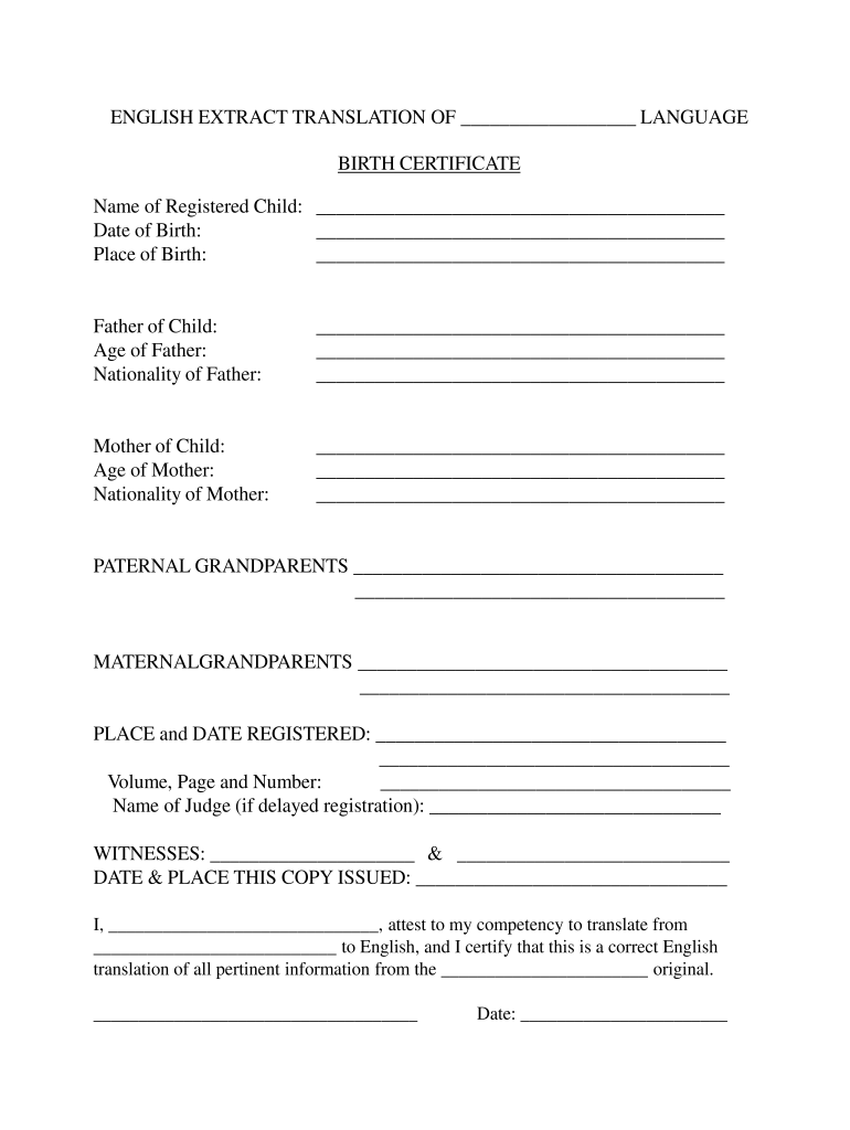 Birth Certificate Translation Form Pdf Fill Online Printable Fillable Blank PdfFiller