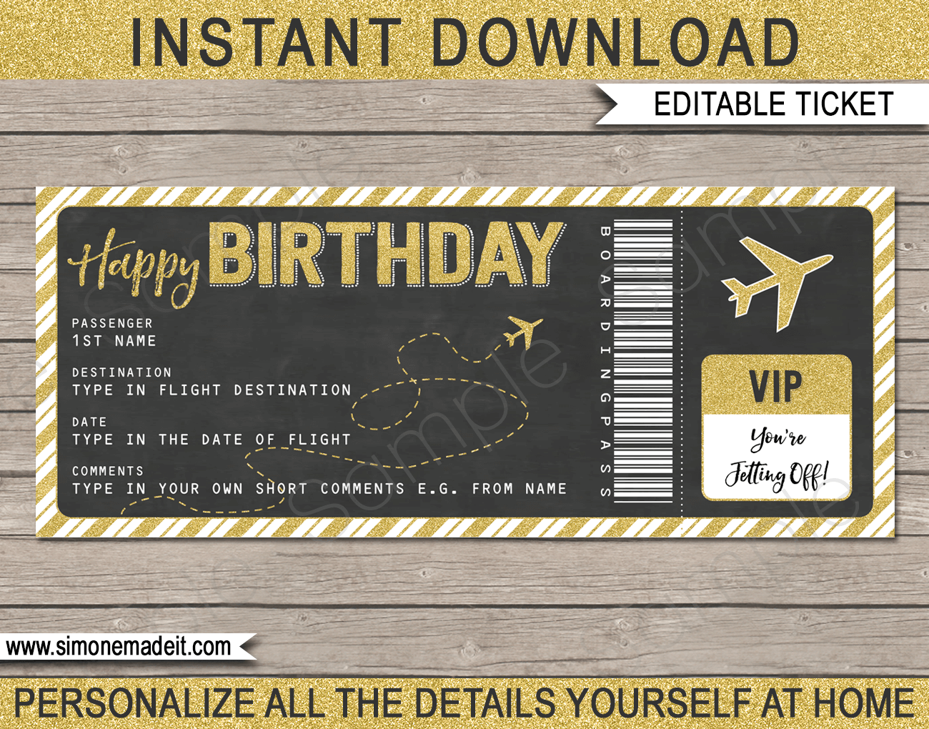 Birthday Boarding Pass Gift Ticket Template Surprise Plane Trip Reveal