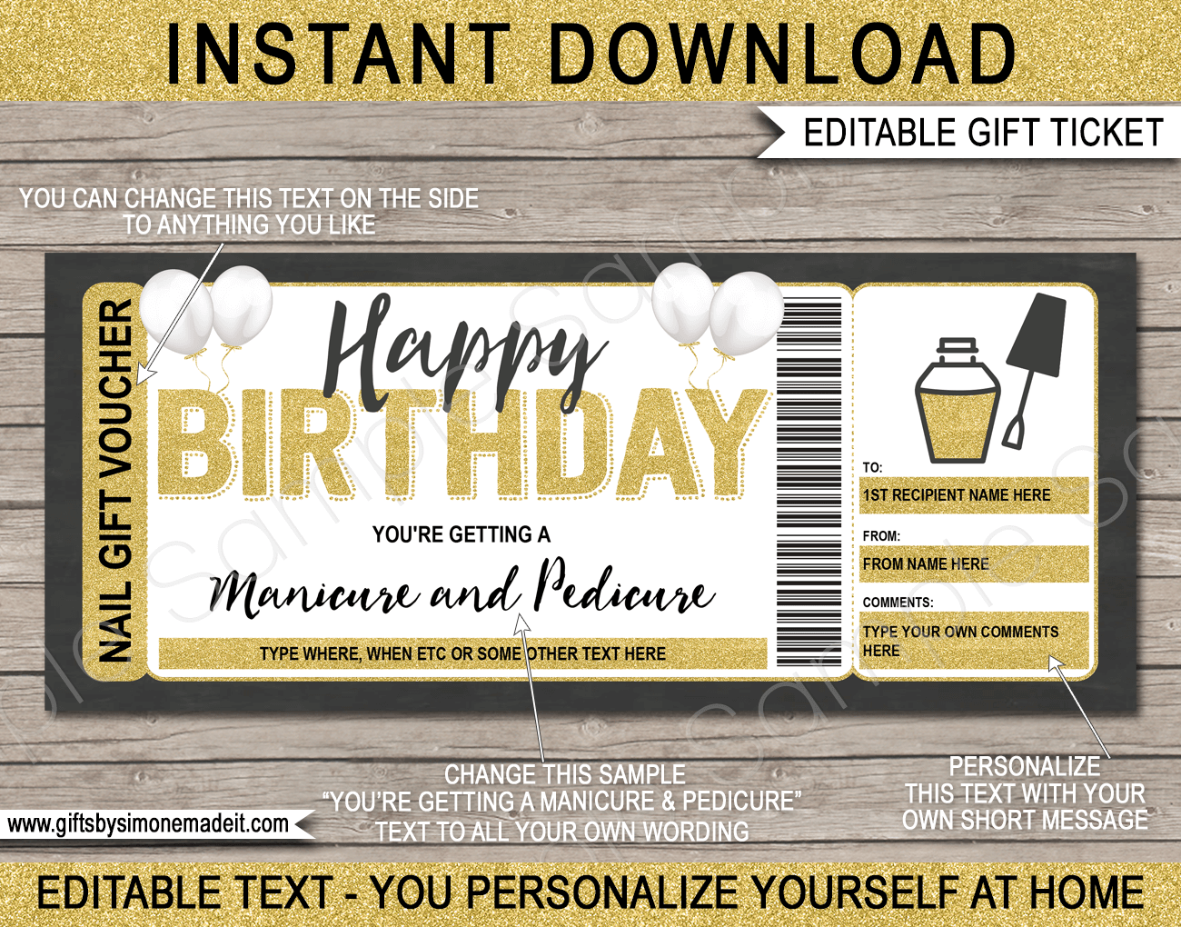 Birthday Manicure Pedicure Gift Certificate Template Mani Pedi Voucher