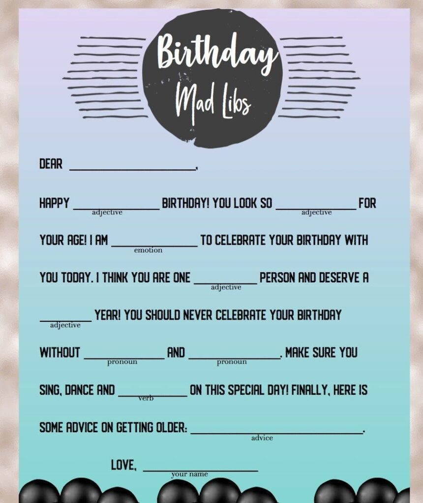 Happy Birthday Mad Libs For Kids Printable Free