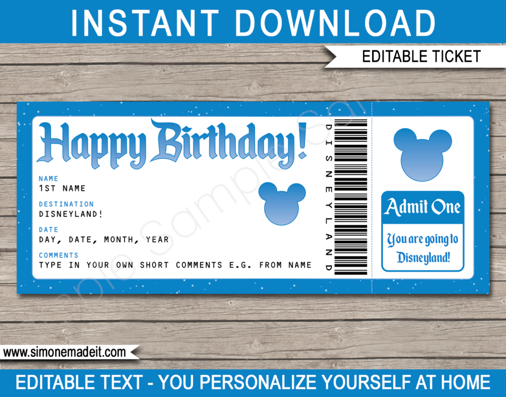 Template Free Printable Surprise Disney Tickets