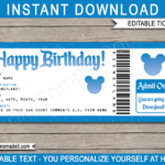 Birthday Surprise Trip To Disneyland Ticket Template Disney Trip Reveal