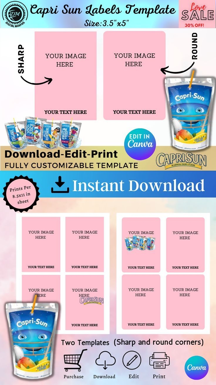 Capri Sun Labels Juice Labels Capri Sun Template Capri Etsy Capri Sun Label Templates Labels