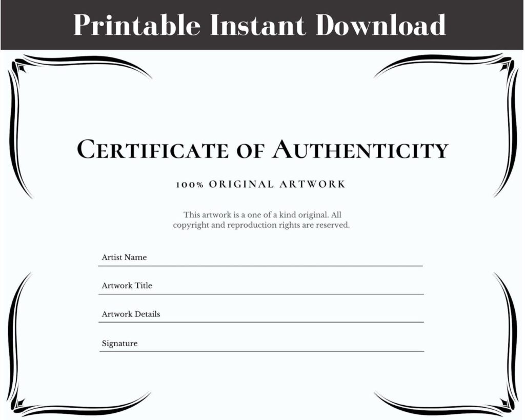 Downloadable Free Printable Certificate Of Authenticity Template