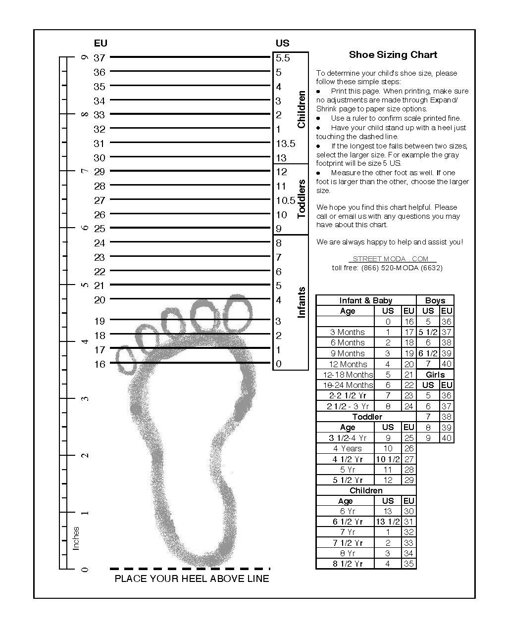 Childrens Printable Shoe Size Chart Toddler Shoe Size Chart Shoe Size ...