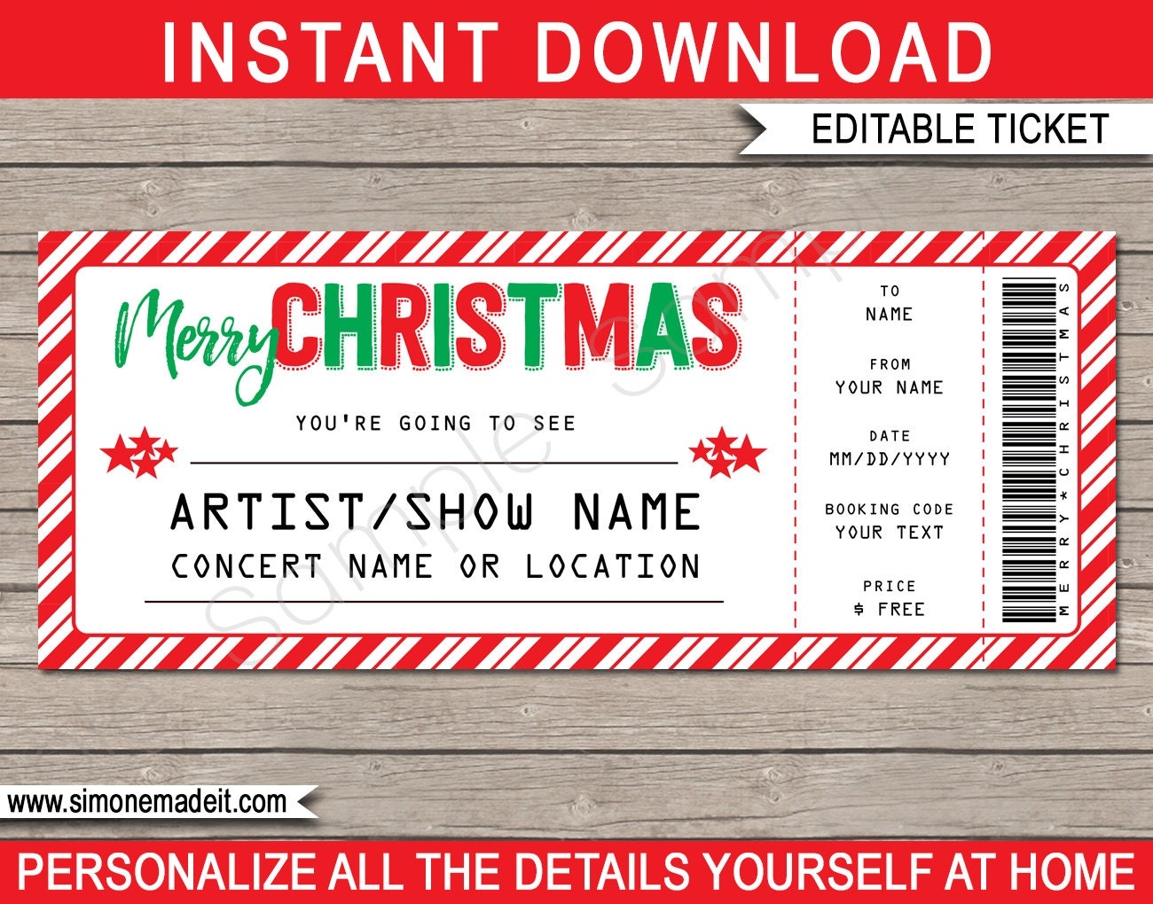 Christmas Concert Ticket Template Surprise Show Etsy de