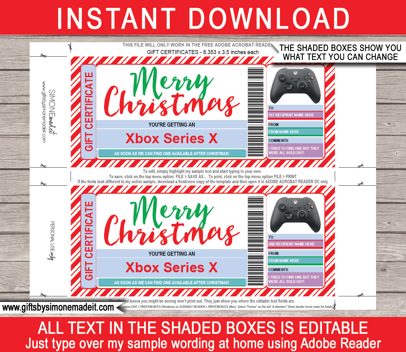 Christmas Xbox Series X Gift Certificate Template Gift Voucher Present