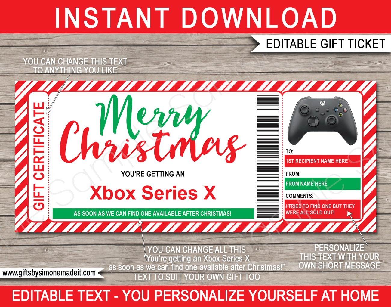 Christmas Xbox Series X Gift Certificate Template Gift Voucher Present