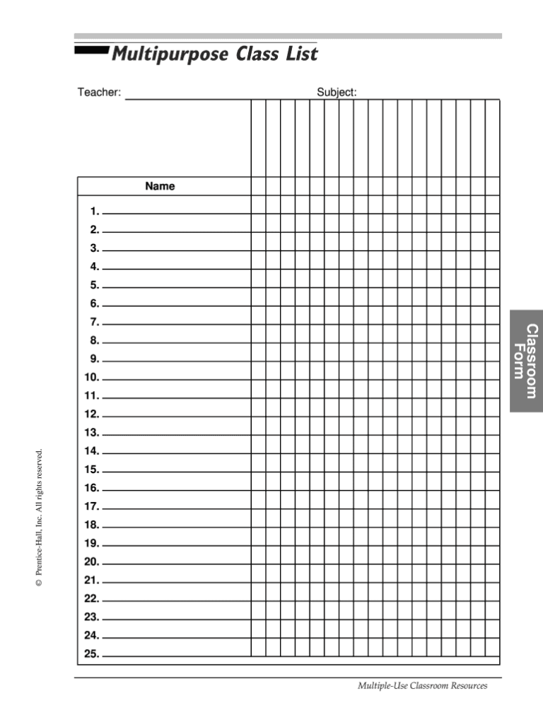 Class List Template Fill Online Printable Fillable Blank PdfFiller ...