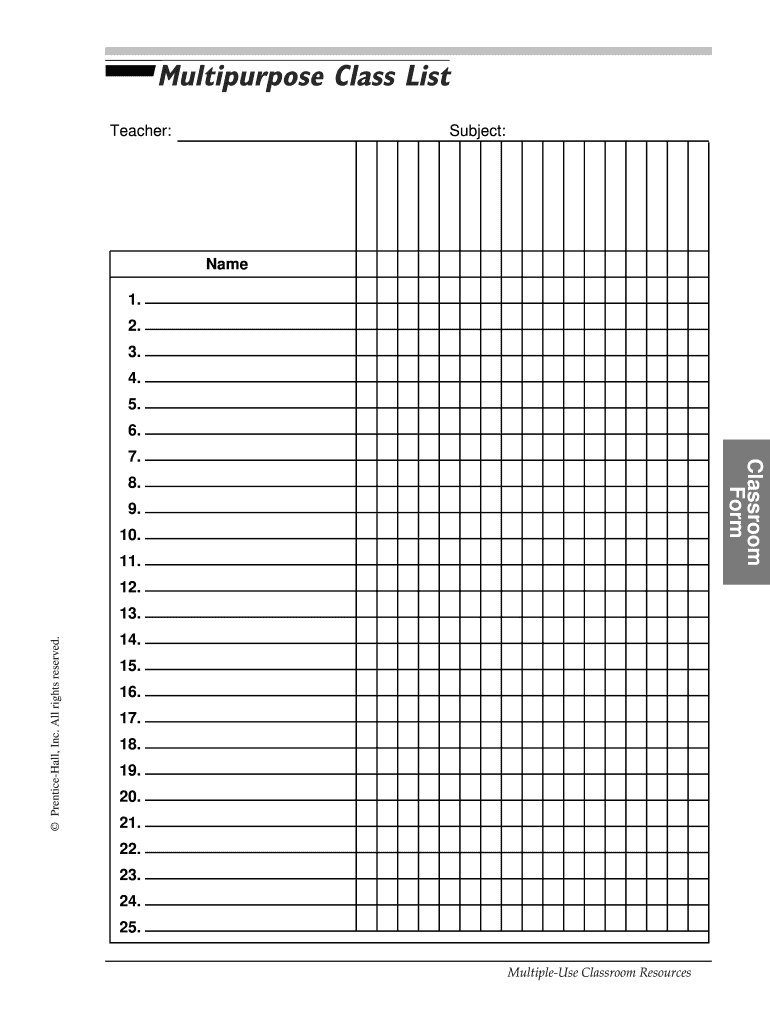 Class List Template Fill Online Printable Fillable Blank PdfFiller