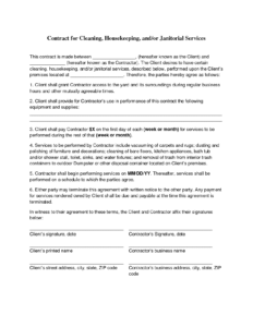 Housekeeping Free Printable Cleaning Contract Template Pdf - Fillable ...