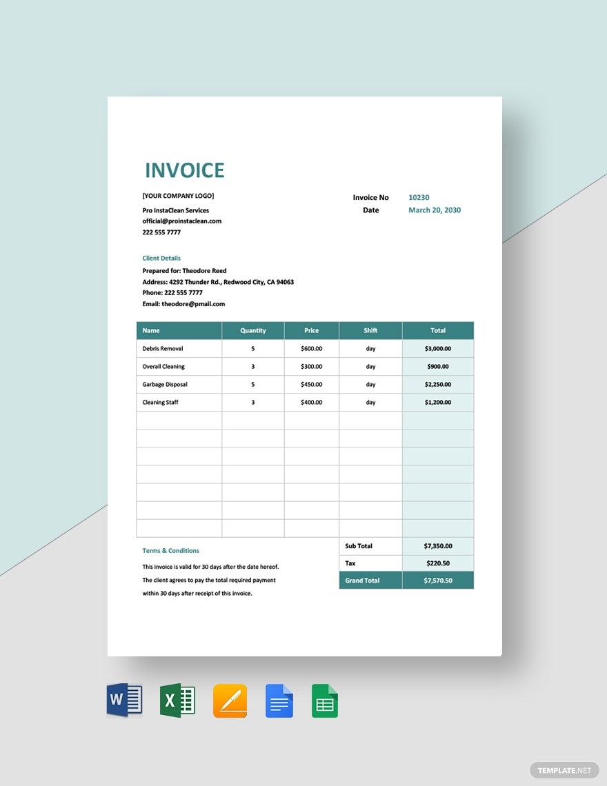 Cleaning Invoice Templates Documents Design Free Download Template 