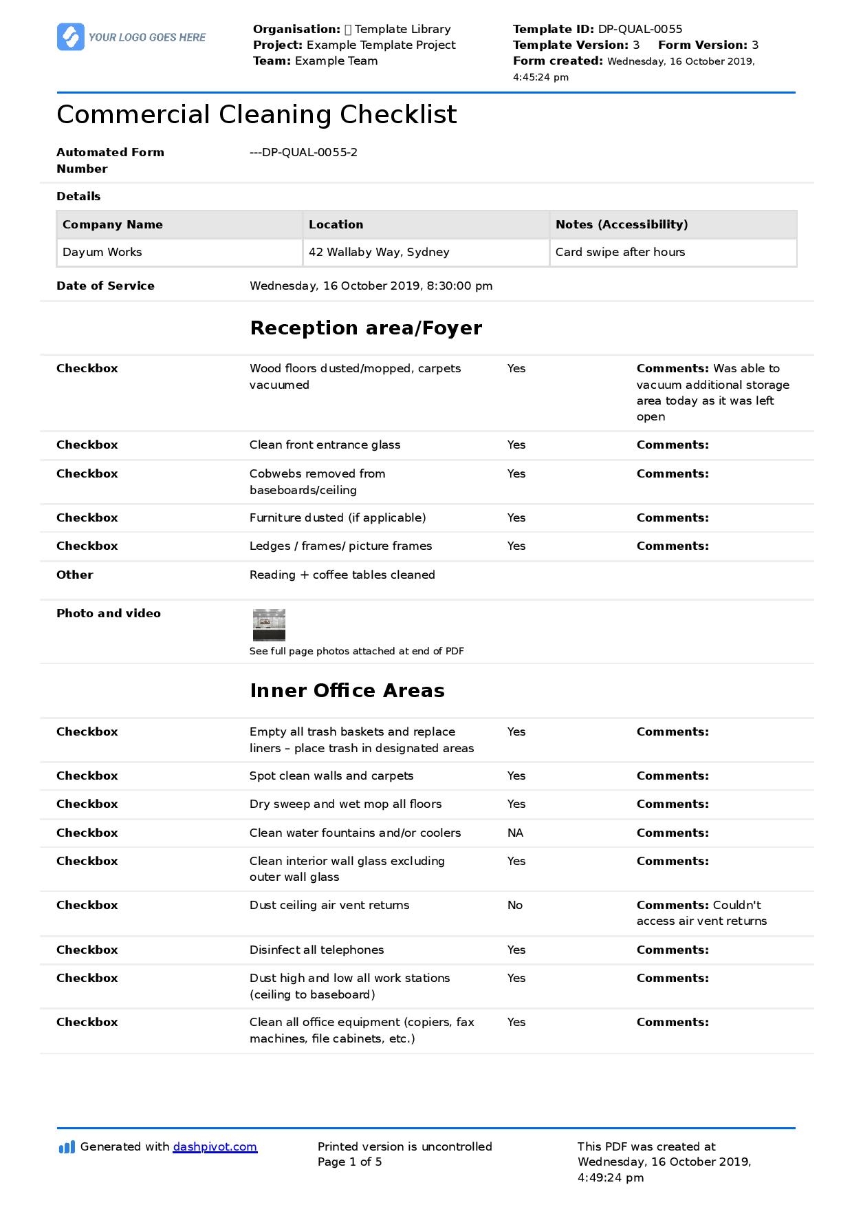 Commercial Cleaning Checklist Template Free Editable Checklist 