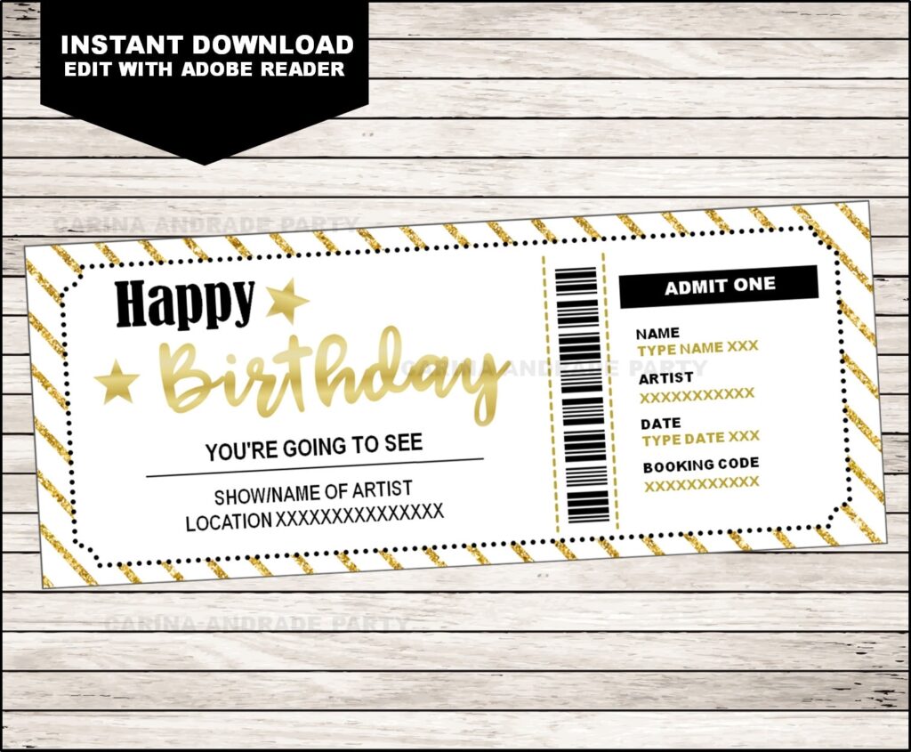 Concert Ticket Birthday Gift Printable Template Surprise Etsy de