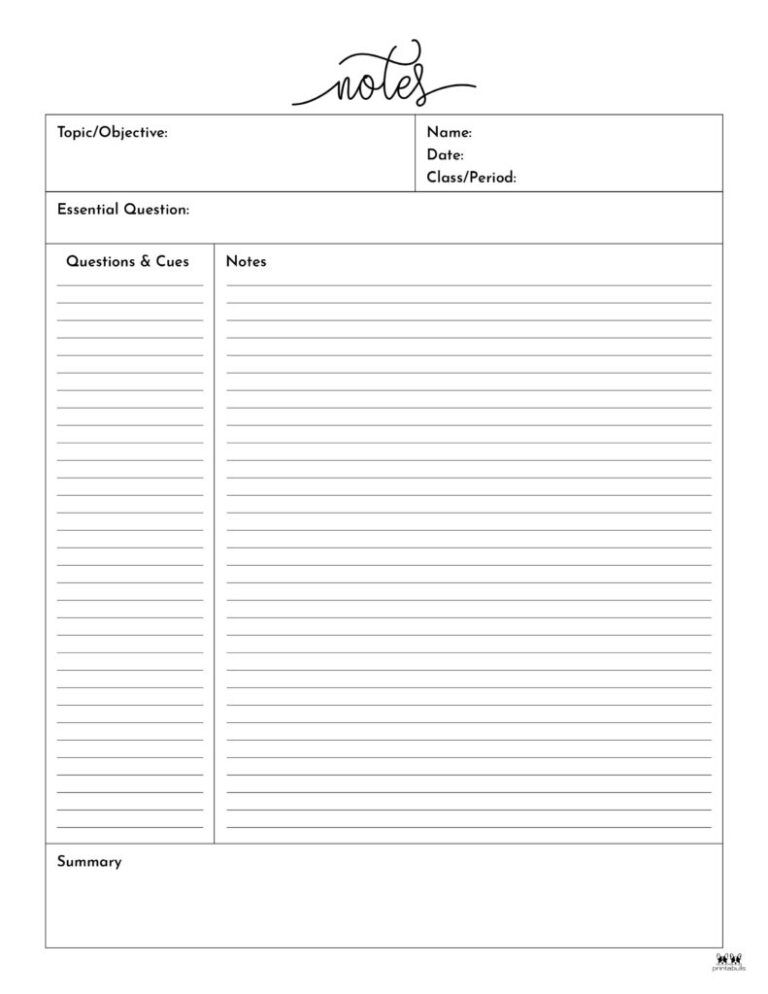 Cornell Notes Templates 15 FREE Printables Printabulls - Fillable Form 2024