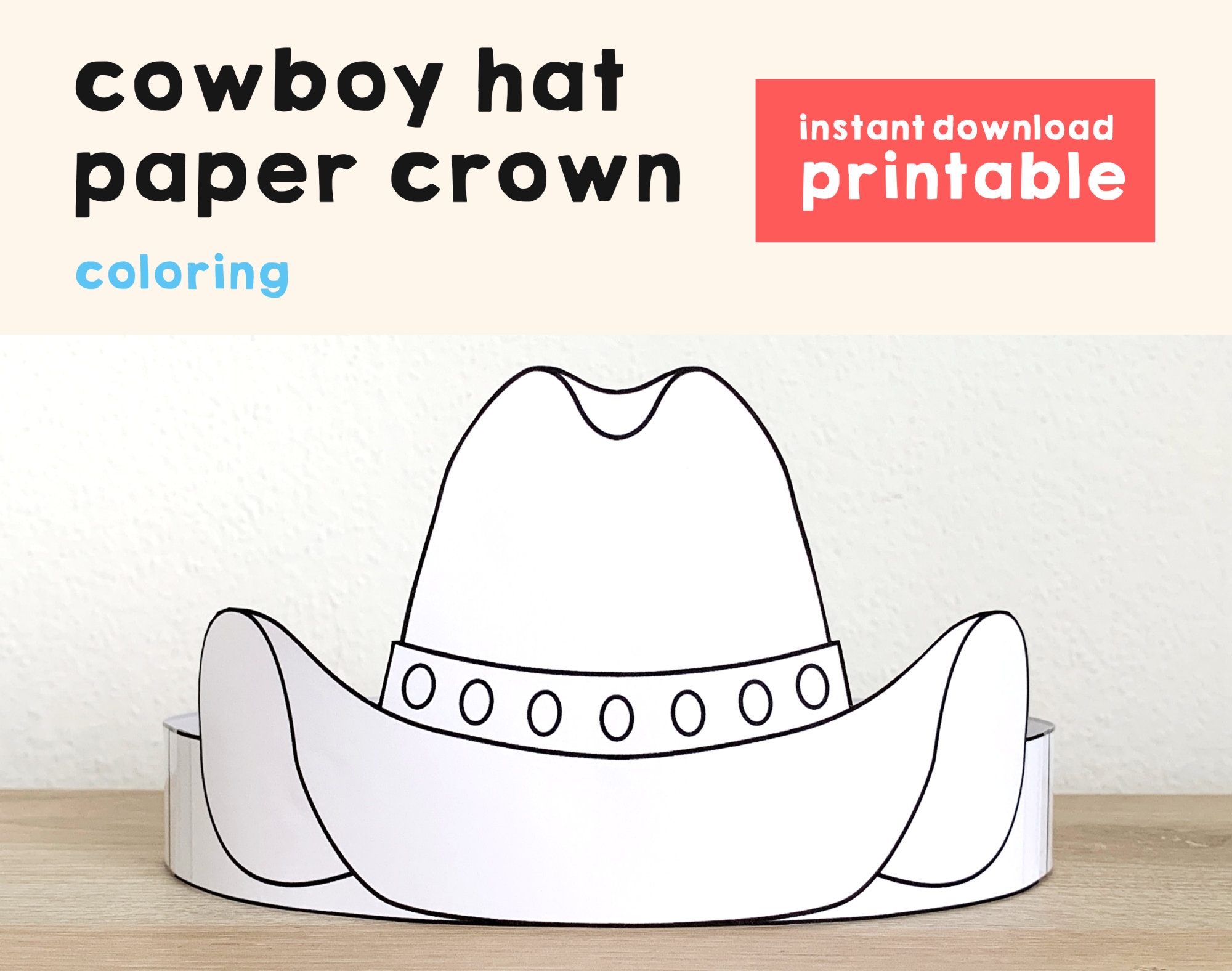 Cowboy Hat Paper Crown Party Coloring Printable Kids Craft Etsy de