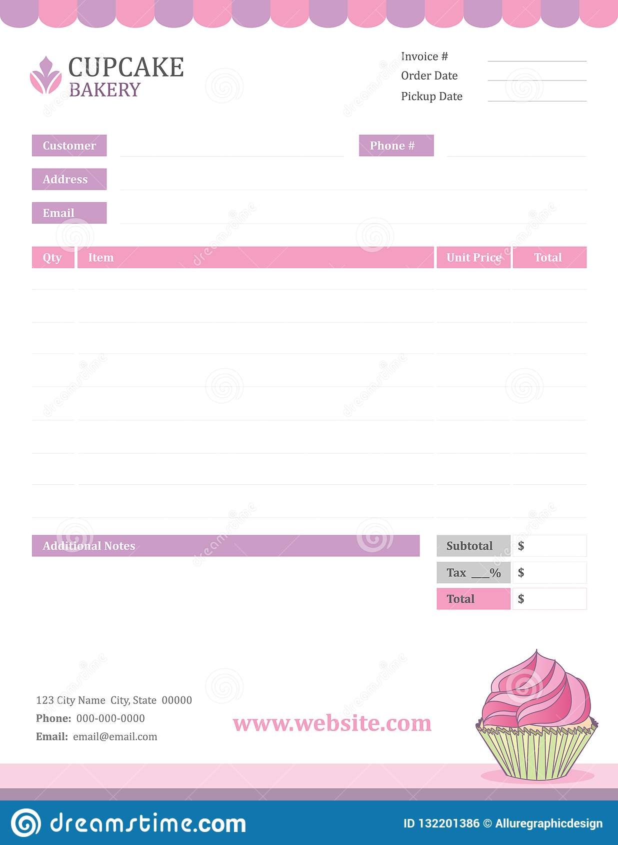 Cupcake Bakery Invoice Template Stock Illustration Illustration Of Blank Finance 132201386