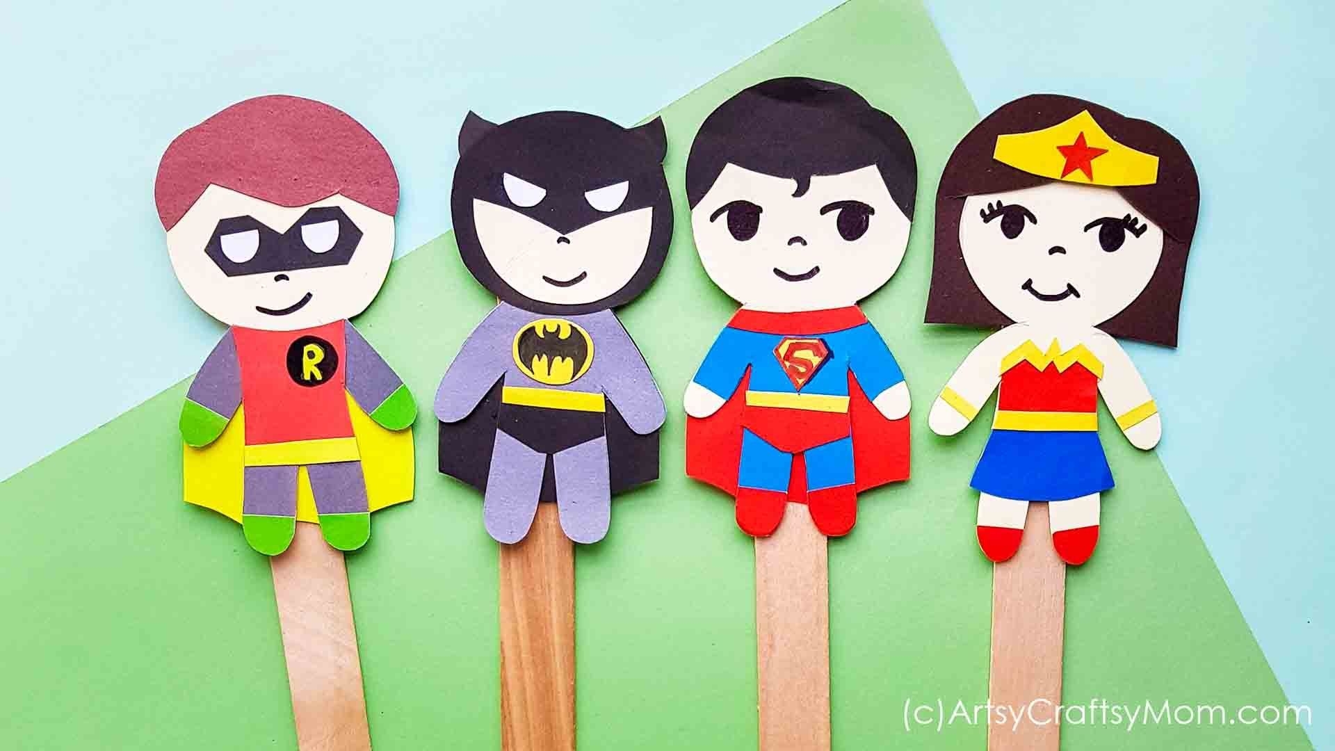 DC Superhero Paper Puppet Craft Free Printable Template Puppet Crafts Paper Puppets Craft Free