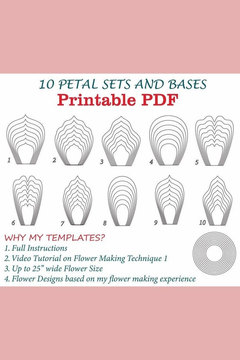 Digital Paper Flower Template PDF Bundle Giant Paper Flowers Etsy Paper Flower Templates Pdf Paper Flower Template Giant Paper Flowers