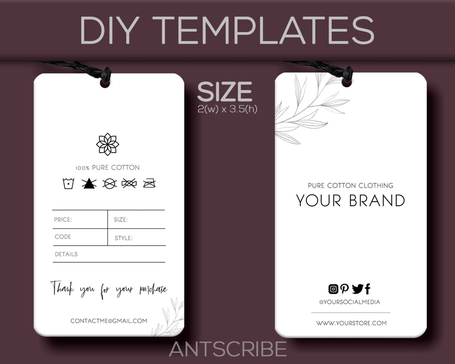 DIY Hang Tag Design Template Editable Printable Modern Thank Etsy Hang Tag Design Diy Hang Tags