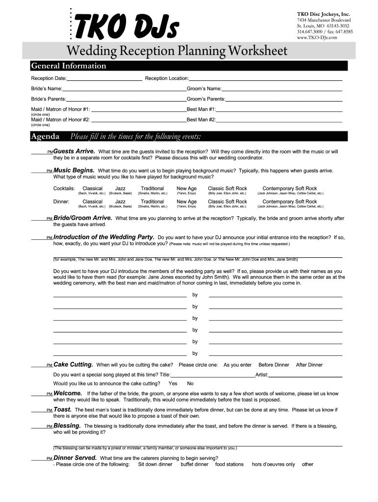 Dj Paperwork For Planning Wedding Reception Fill Out Sign Online DocHub