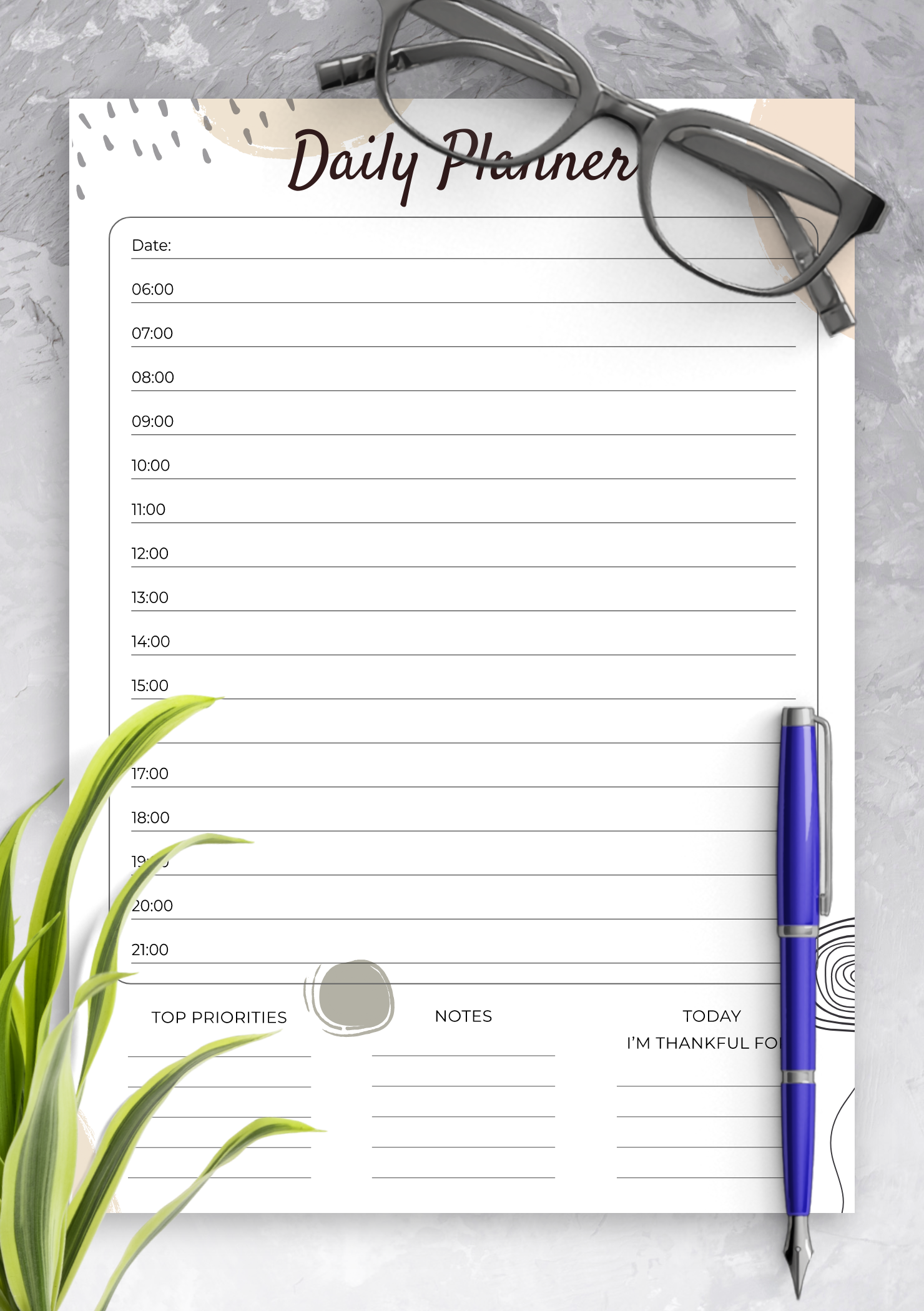 Download Printable Daily Planner With Time Slots Template PDF