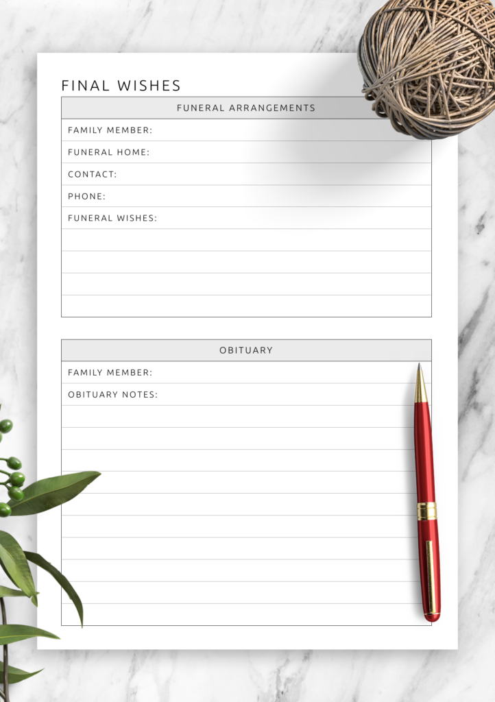 Printable Funeral Wishes Template Fillable Form 2023