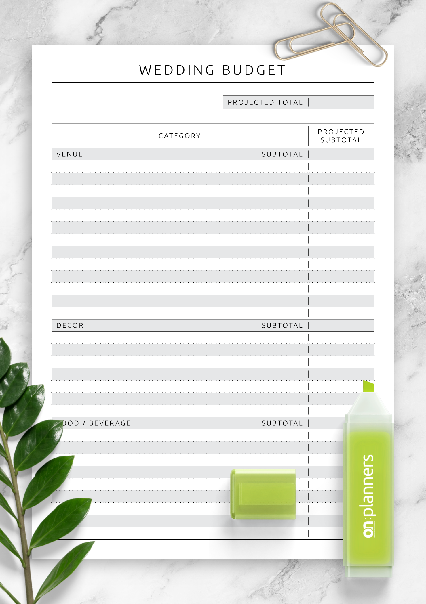 Download Printable Wedding Budget Template Original PDF