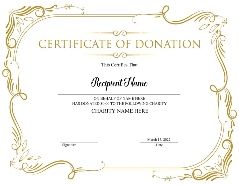 Editable Donation Certificate Template Printable Certificate Etsy ...