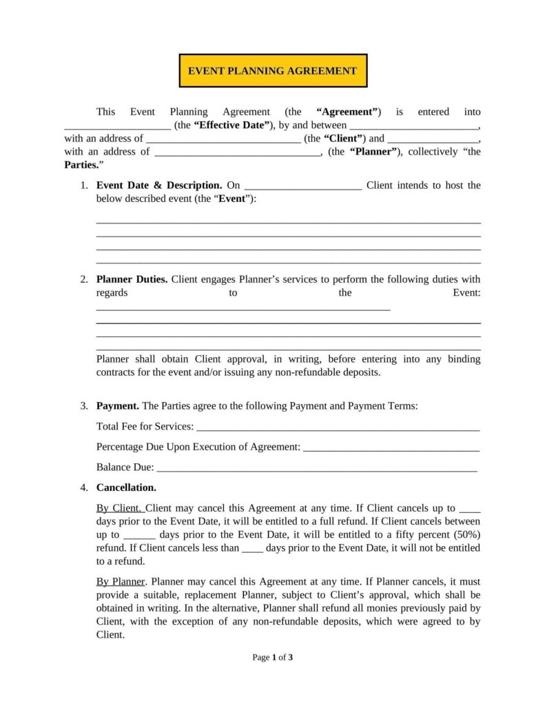 Printable Event Planner Contract Template