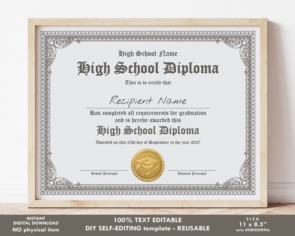 Homeschool Diploma Template Printable