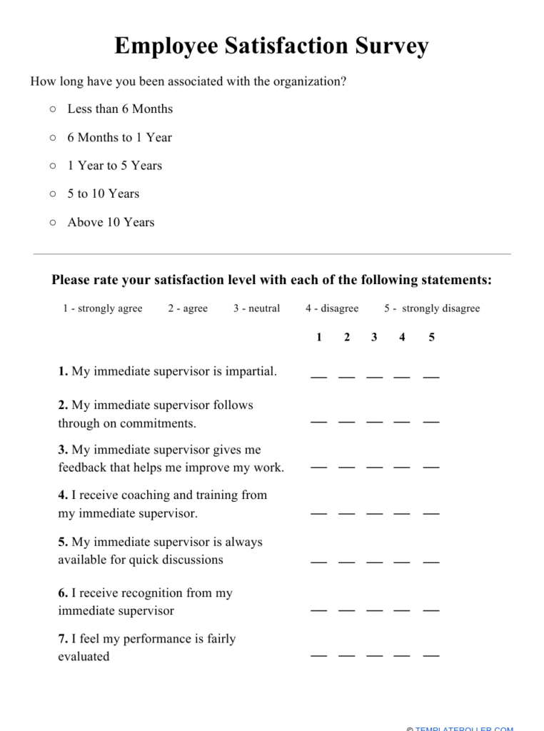 Employee Satisfaction Survey Template Download Printable PDF ...