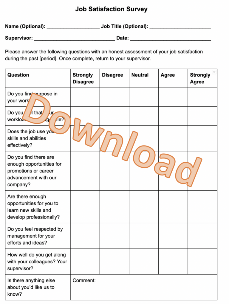 Printable Employee Satisfaction Survey Template Fillable Form 2023