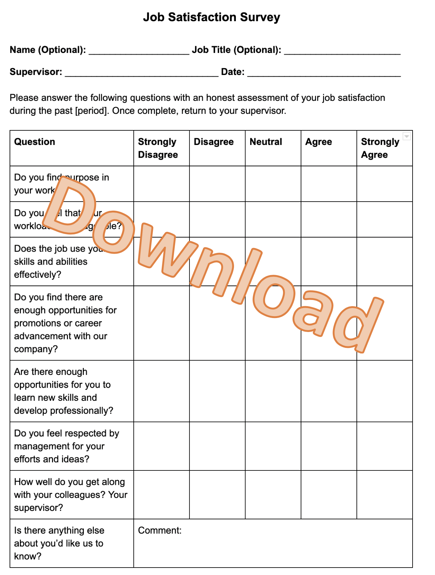 Employee Satisfaction Survey Template Employee Satisfaction Survey Questions Survey Template Employee Satisfaction Survey