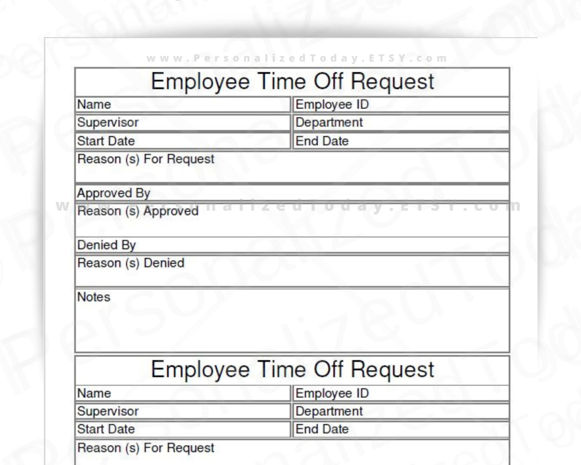 Employee Time Off Request Forms Printable And Fillable PDF Etsy de