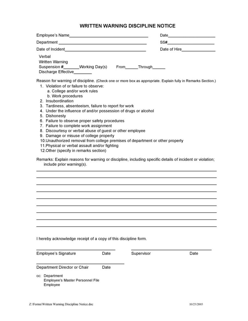 Employee Warning Notice Download 56 Free Templates Forms Fillable Form 2023 5034