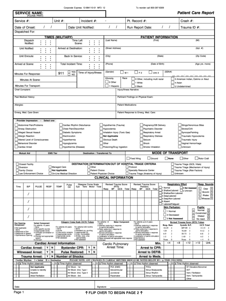 Printable Ems Run Report Template Fillable Form 2023